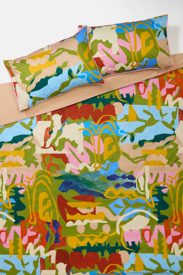Gorman NZ - Khaki Tango Bed Linen- QB - print