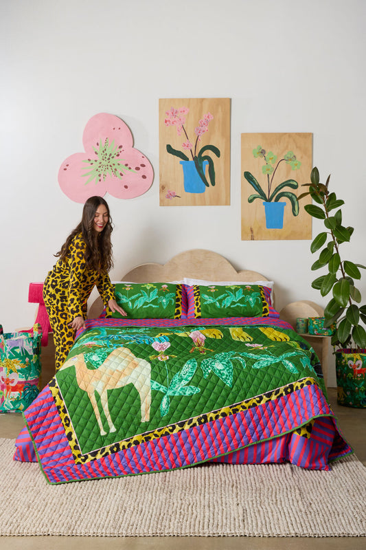 Gorman NZ - Orchid Safari Quilted Coverlet Q/K - print