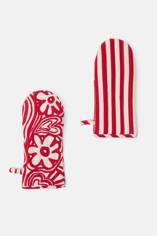 Gorman NZ - Red Flower Oven Mitt Set 2 - print