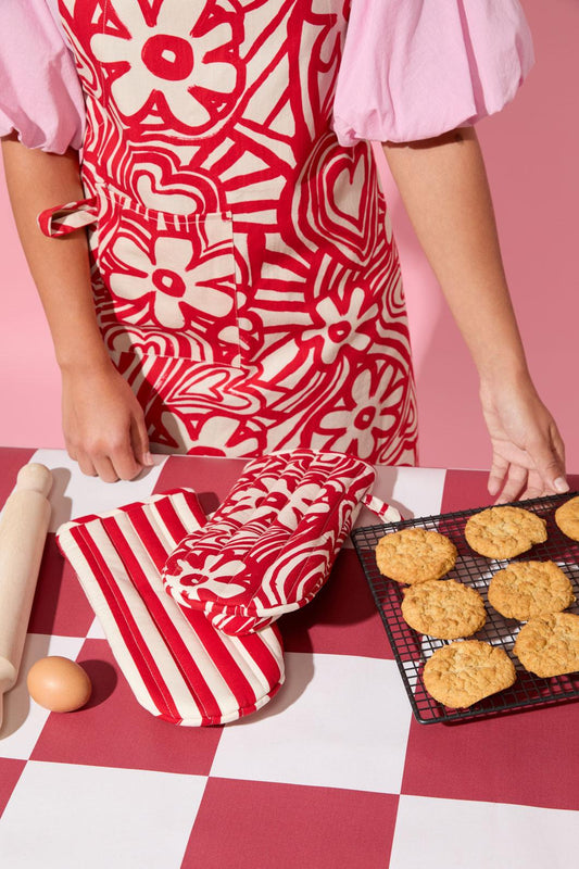 Gorman NZ - Red Flower Oven Mitt Set 2 - print
