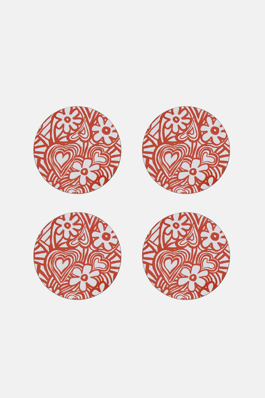 Gorman NZ - Red Flower Coaster Set 4 - print