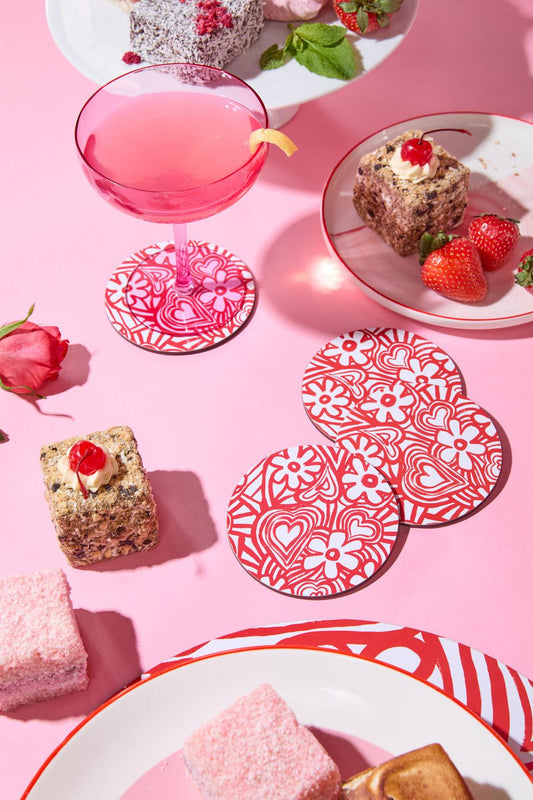 Gorman NZ - Red Flower Coaster Set 4 - print