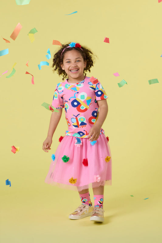 Gorman NZ - Pom Pom Mesh Kids Skirt - pink