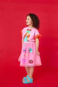 Gorman NZ - Bold Floral Kids Sequins Skirt - pink