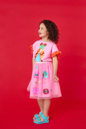 Gorman NZ - Bold Floral Kids Sequins Skirt - pink