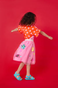Gorman NZ - Bold Floral Kids Sequins Skirt - pink