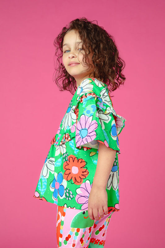 Gorman NZ - Cut Out Floral Kids Top - green