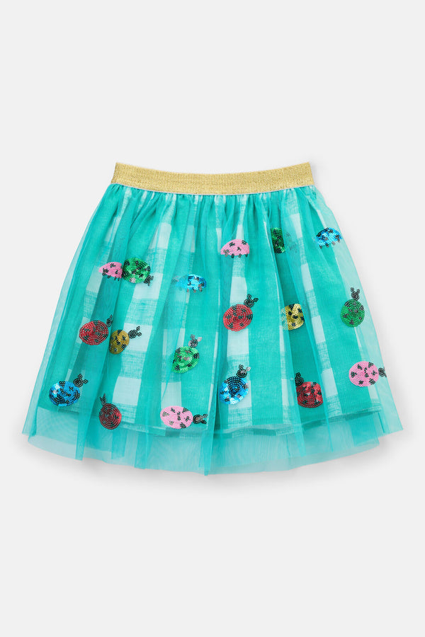 Gorman NZ - LadybugGinghamSequinsKidsSkirt - mint