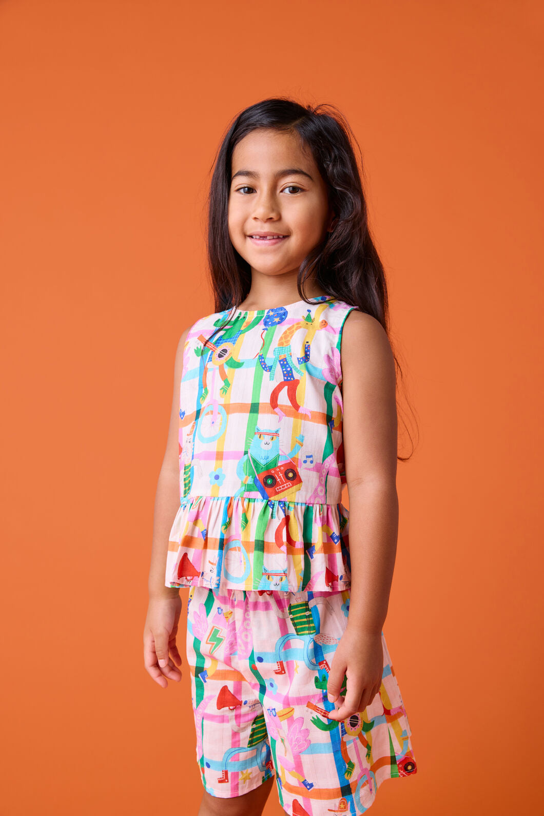 Gorman NZ - Lets Go Check Kids Frill Top - multi