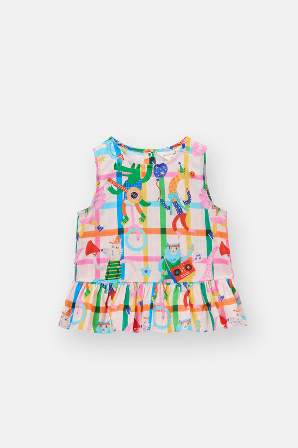 Gorman NZ - Lets Go Check Kids Frill Top - multi