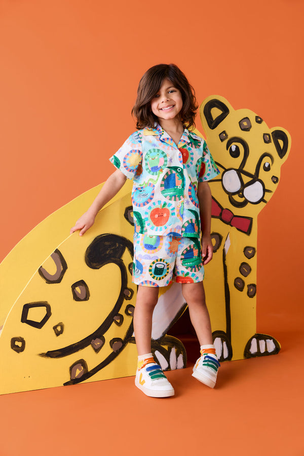 Gorman NZ - Animal Stamp Kids Shorts - cream