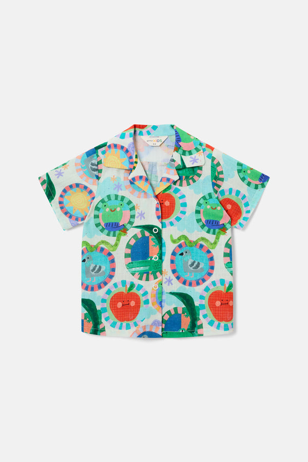 Gorman NZ - Animal Stamp Kids Shirt - cream