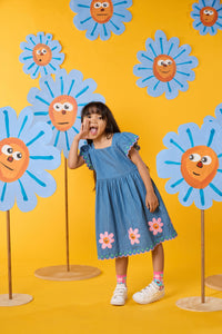 Gorman NZ - Daisy Embroidery Kids Dress - denim