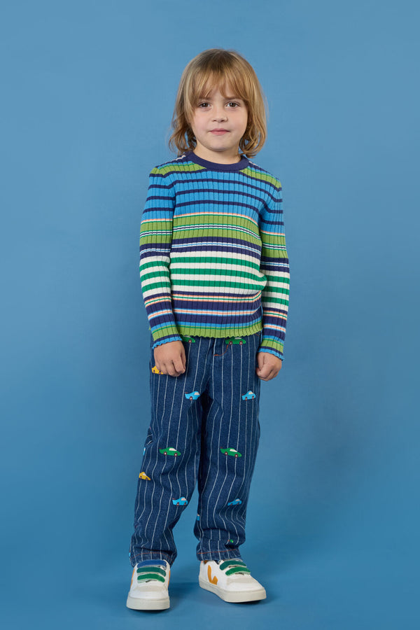 Gorman NZ - Retro Stripes Rib Knit Top - blue