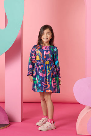 Gorman NZ - Playful Shapes Frill KidsDress - blue