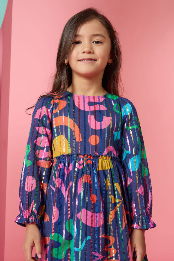 Gorman NZ - Playful Shapes Frill KidsDress - blue