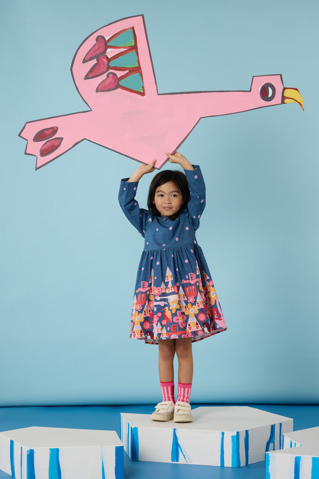 Gorman NZ - Funky Birds Border Kids Dress - navy