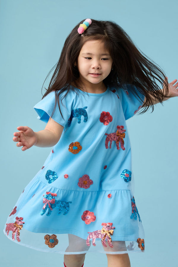 Gorman NZ - Dogs Kids Party Dress - light-blue