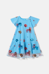 Gorman NZ - Dogs Kids Party Dress - light-blue