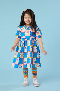Gorman NZ - Floral Damier Kids Dress - blue