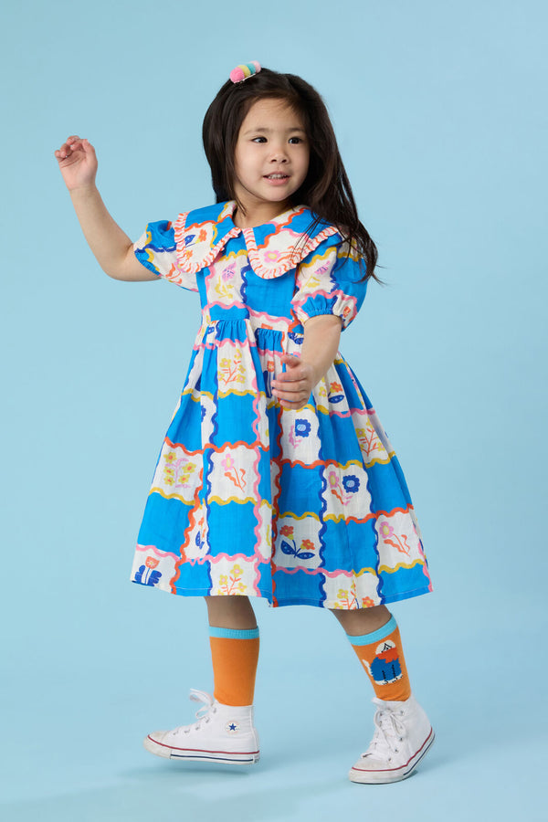 Gorman NZ - Floral Damier Kids Dress - blue