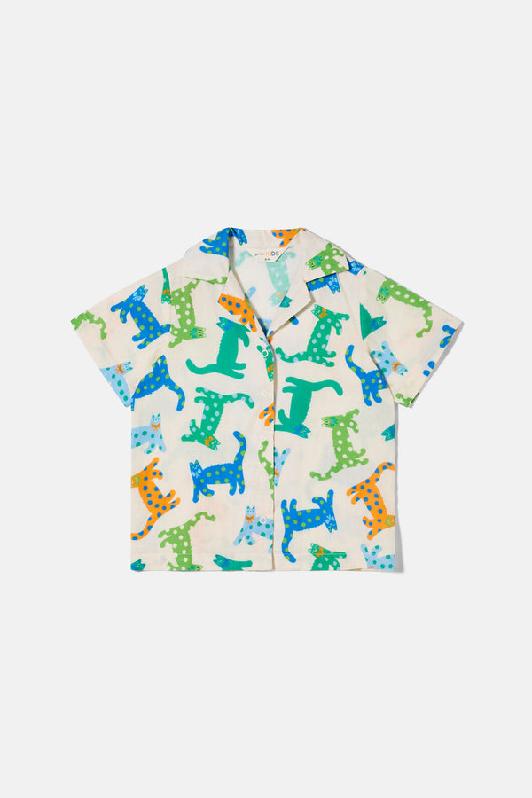 Gorman NZ - Spotty Cats Kids Shirt - cream