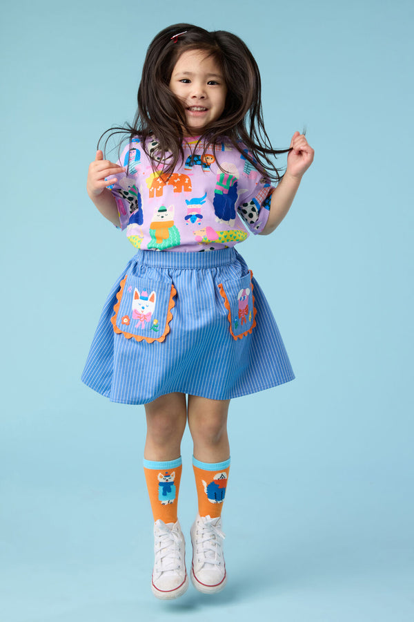 Gorman NZ - Dogs Embroidery Kids Pocket Skirt - denim