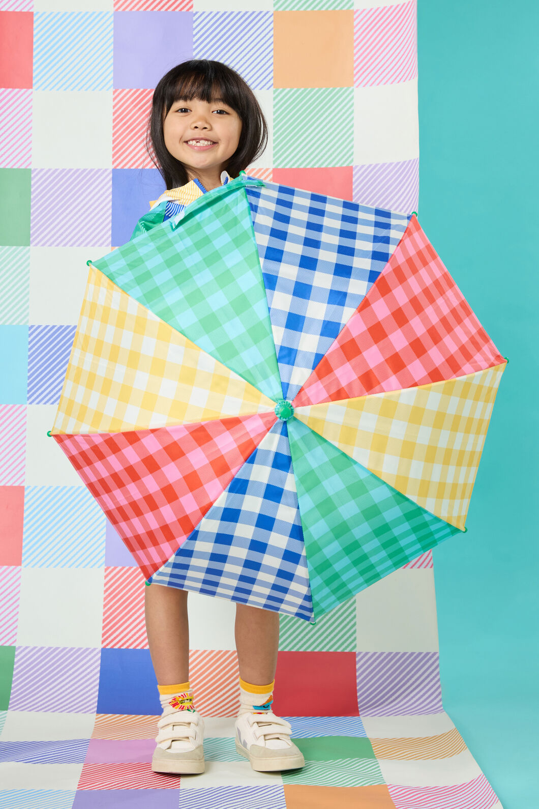 Gorman NZ - Gingham Splice Kids Umbrella - multi