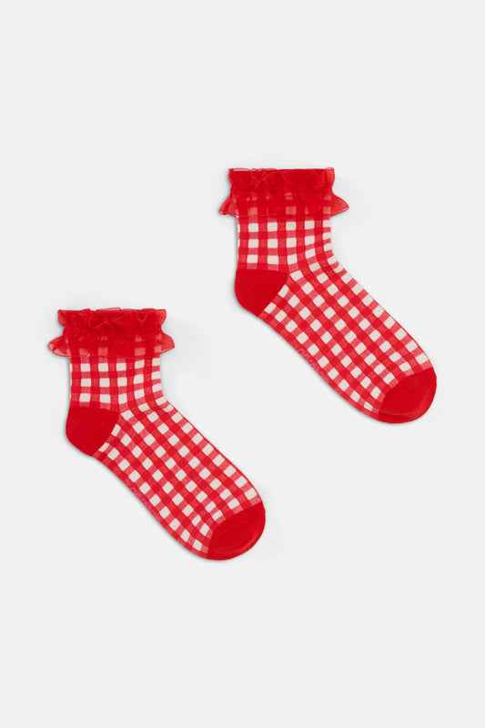 Gorman NZ - Red Gingham Ruffle Sock - multi