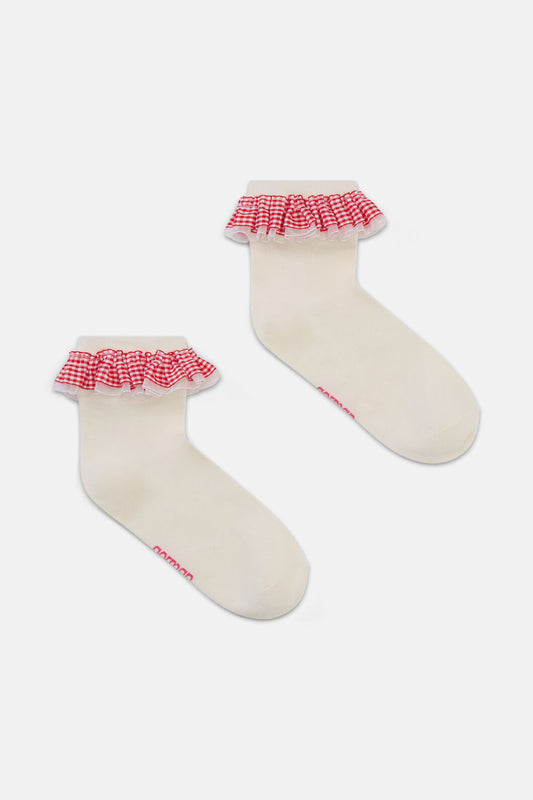 Gorman NZ - Cream Gingham Ruffle Sock - multi