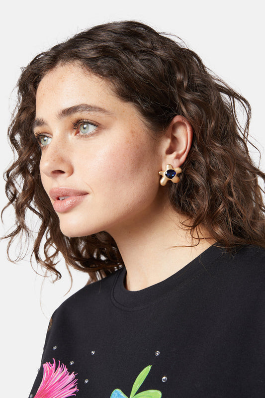 Gorman NZ - Satin Flower Diamonte Earrings - gold