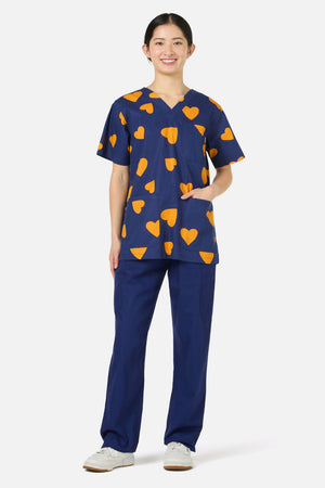 Gorman NZ - Orange Hearts Top&Pant scrubs - navy