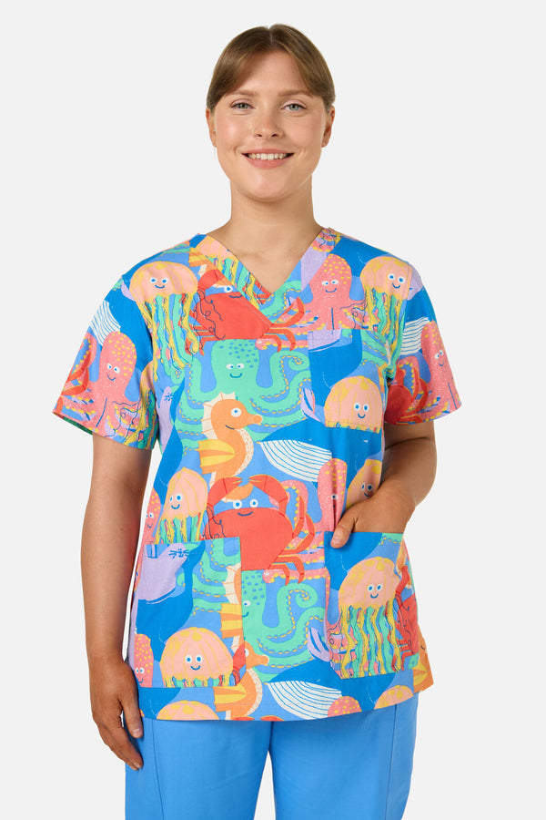 Gorman NZ - Sea Creatures top &pant scrubs - blue