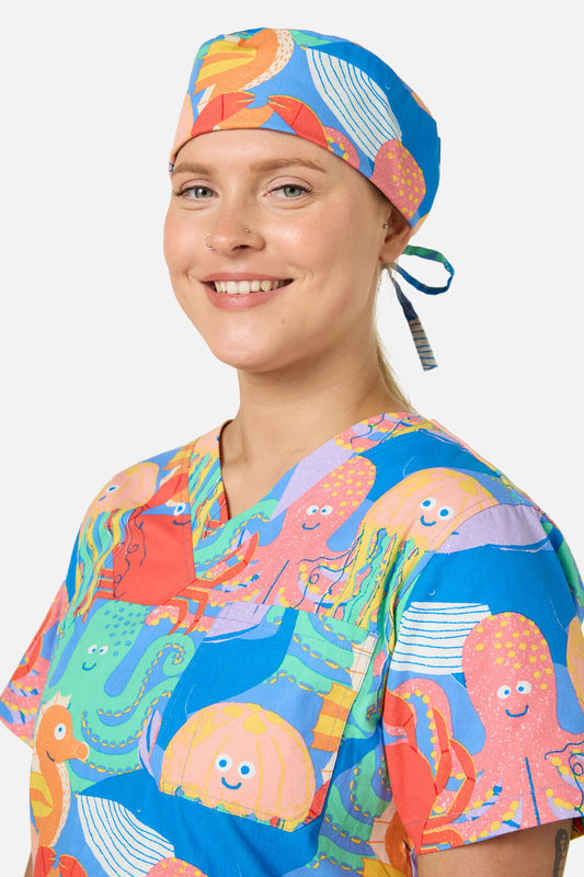 Gorman NZ - Sea Creatures Scrub Hat - blue