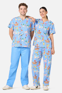 Gorman NZ - Dog Picnic Top & Pant scrub se - blue