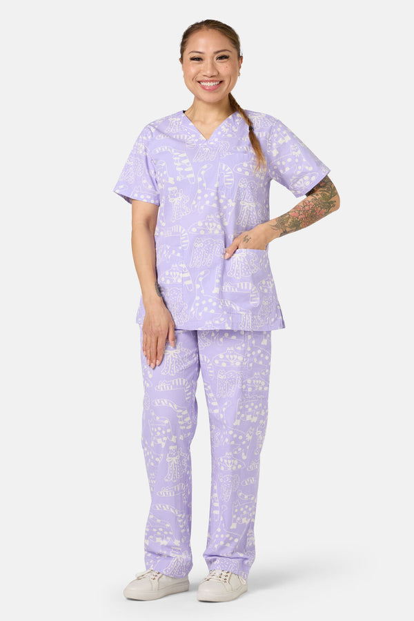 Gorman NZ - Lilac Cat Scrub Set - lilac
