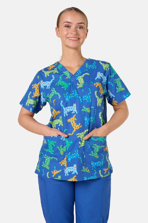 Gorman NZ - Spotty Cats Mixed Scrub Set - navy