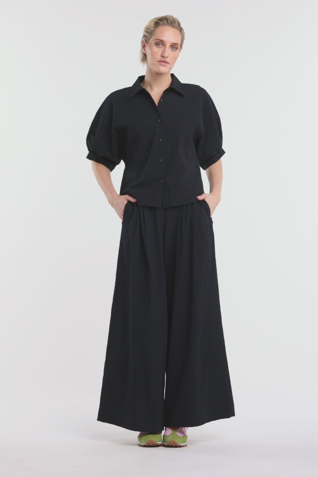 Gorman NZ - Calliope Seersucker Balloon Shirt - black