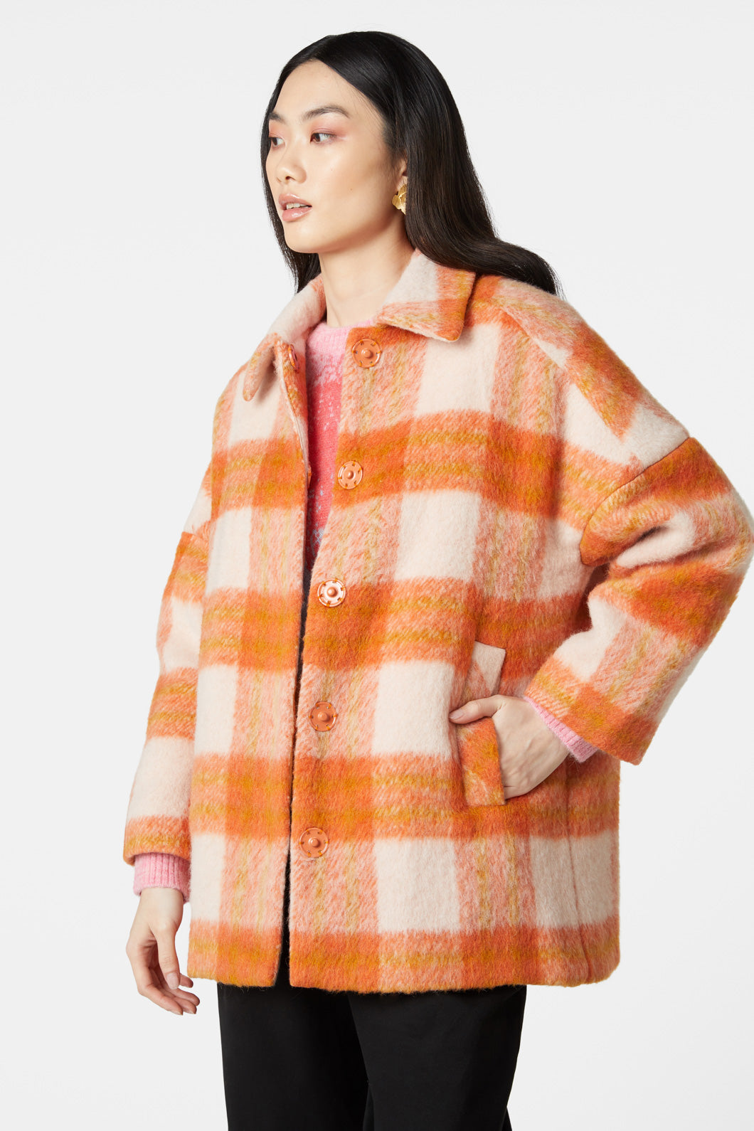 Orange hotsell check coat